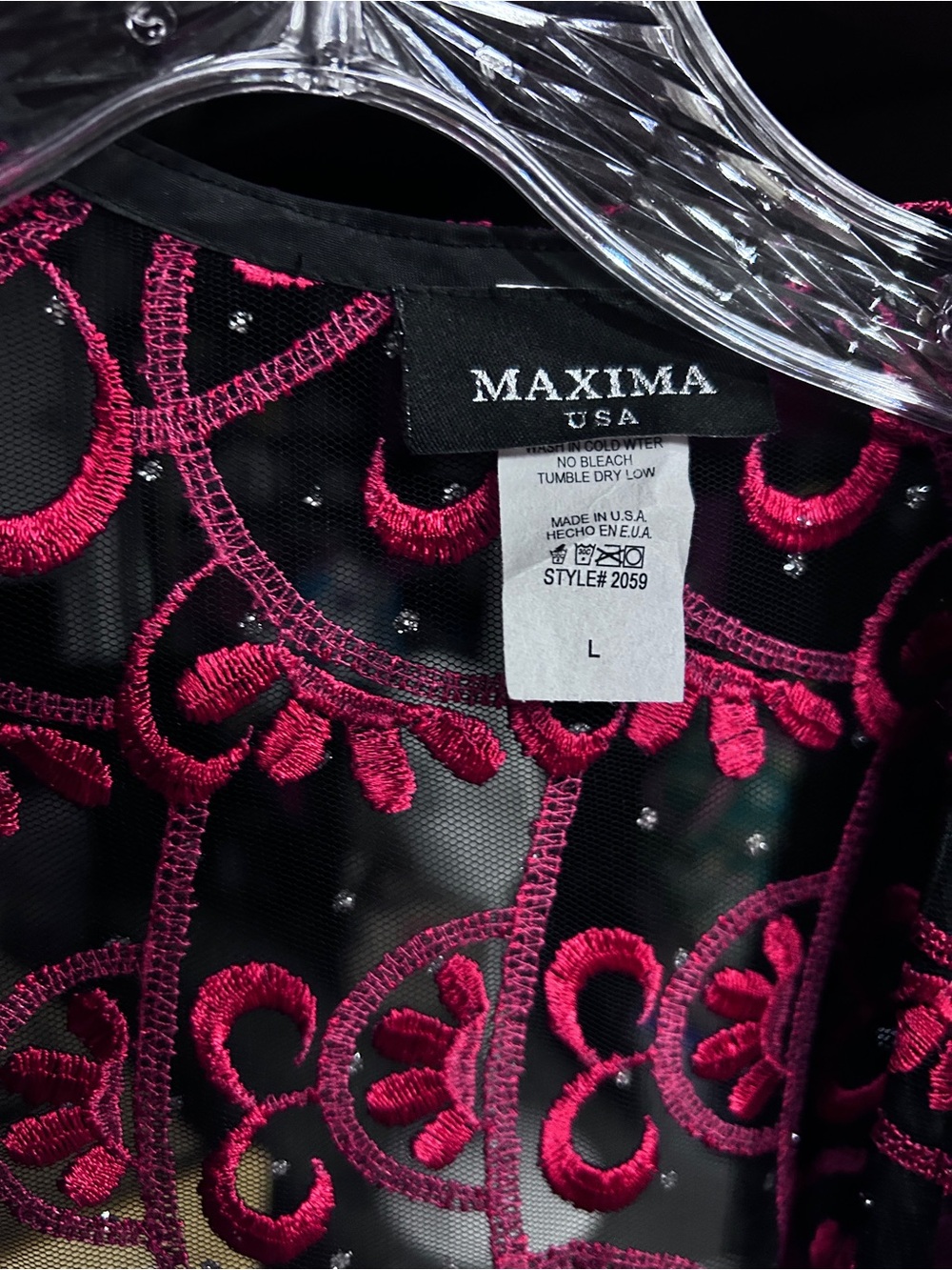 Maxima Black Mesh cover up with Hot Pink Embroidery